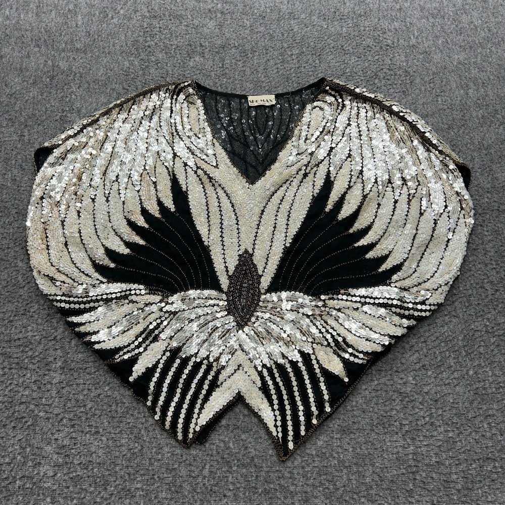 Vintage Sho Max 100% Silk Sequin Butterfly Top One Size Whimsigoth Glam Rock